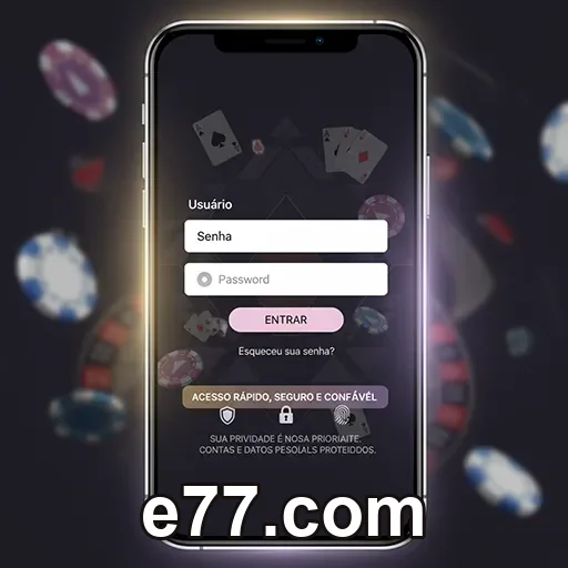 Celular com e77.com aberto em interface mobile